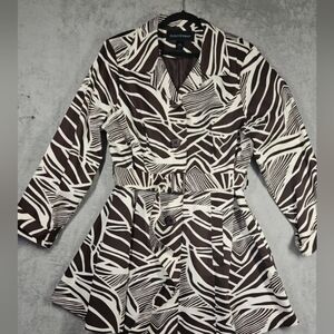 New! Cotton Ashley Stewart Brown Print Trench Jacket Dress